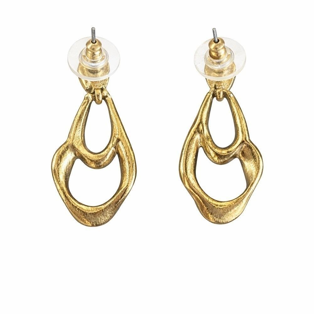 Vintage Signed Trifari Gold Tone Abstract Dangle Earrings – Sculptural - Picture 6 of 7